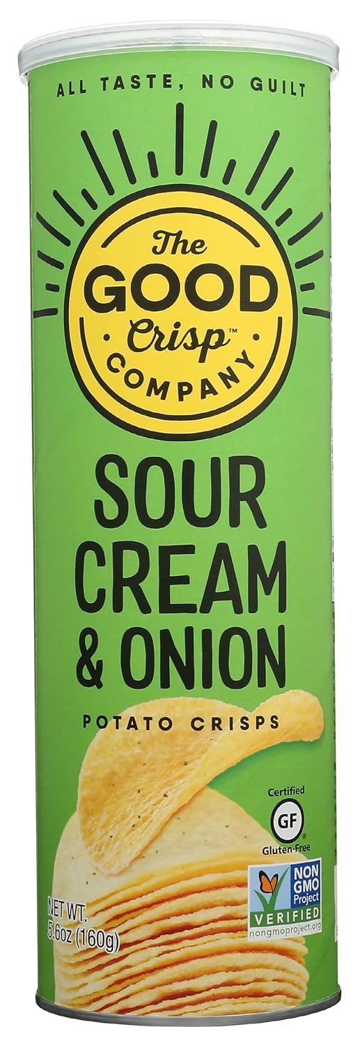 The Good Crisp Company open can showing crisps inside and the pop-top reseal for freshness