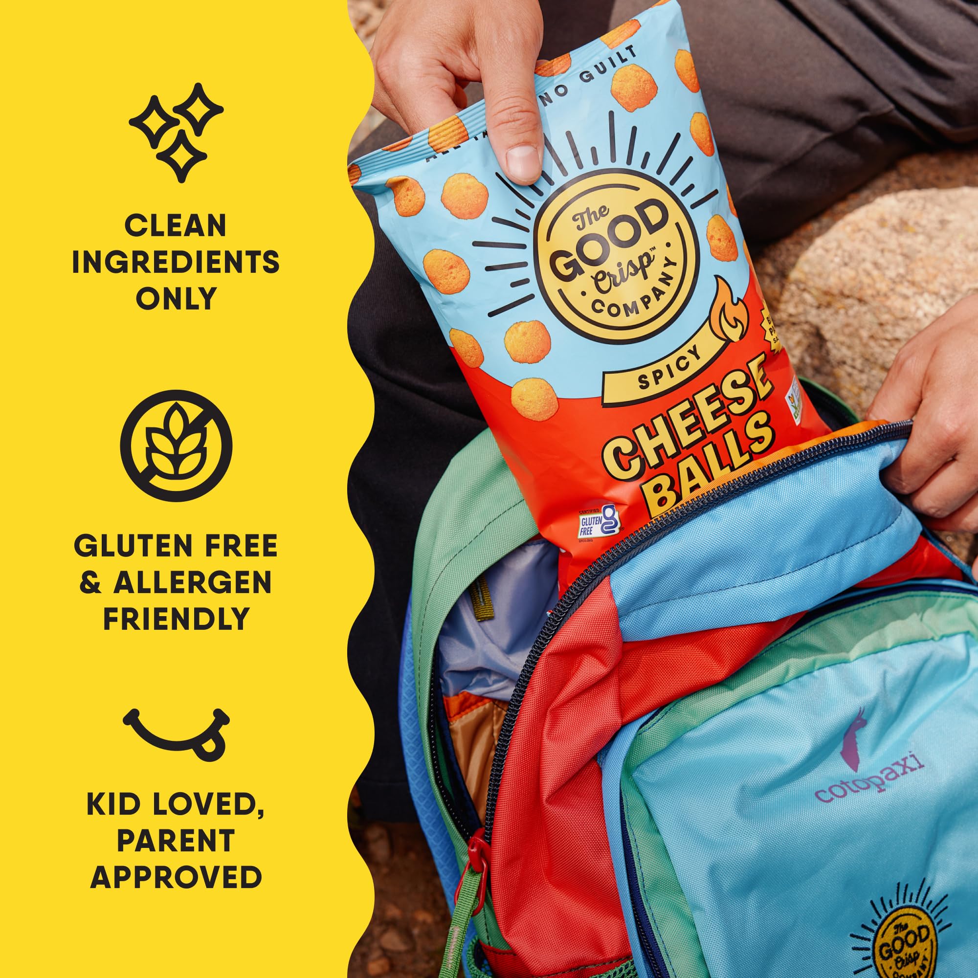 The Good Crisp Company open bag close-up reveals crunchy texture and seasoning