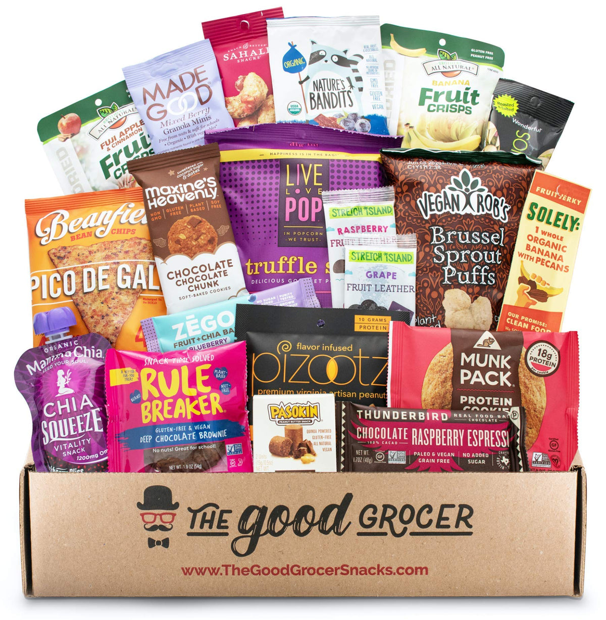 The Good Grocer front packaging showing eco-friendly gift box and premium snacks
