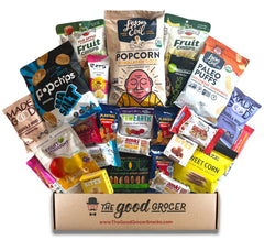 The Good Grocer front packaging showing assorted snacks and recyclable box with gift appeal