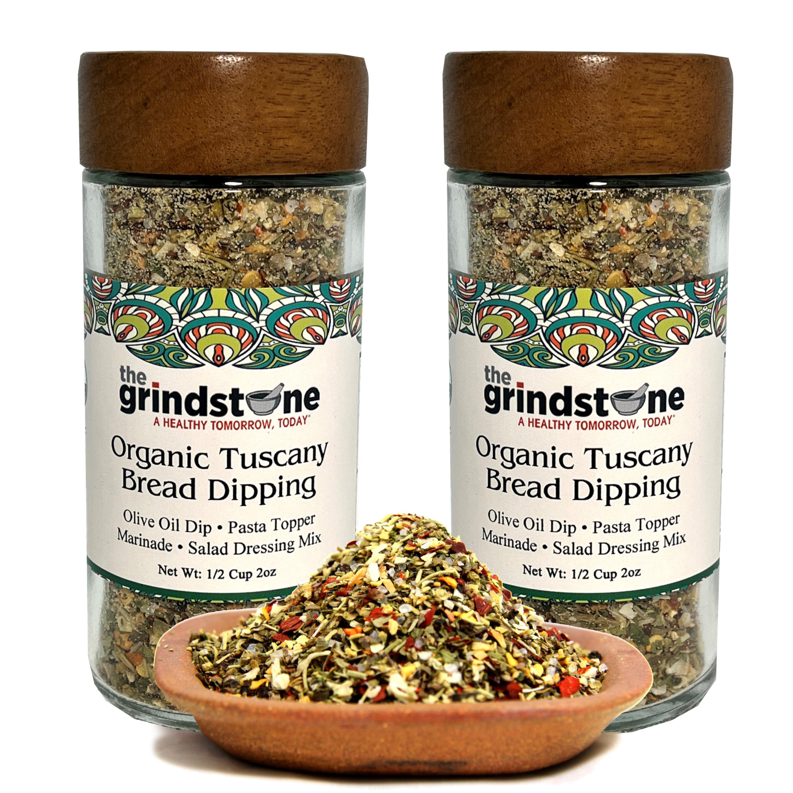The Grindstone front packaging showing organic Tuscany mix and label benefit of clean ingredients