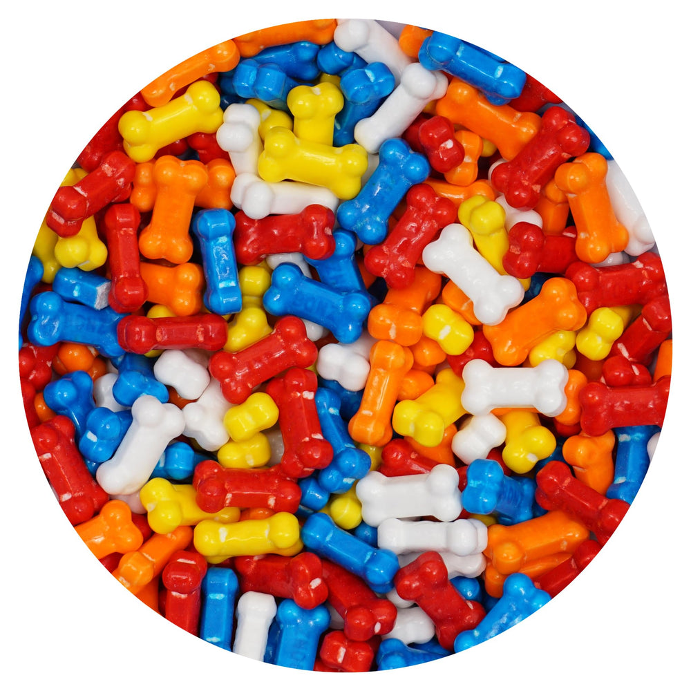 THE HAMPTON CANDY COMPANY front packaging showing 1 lb bag and colorful bone-shaped candies for party-ready appeal