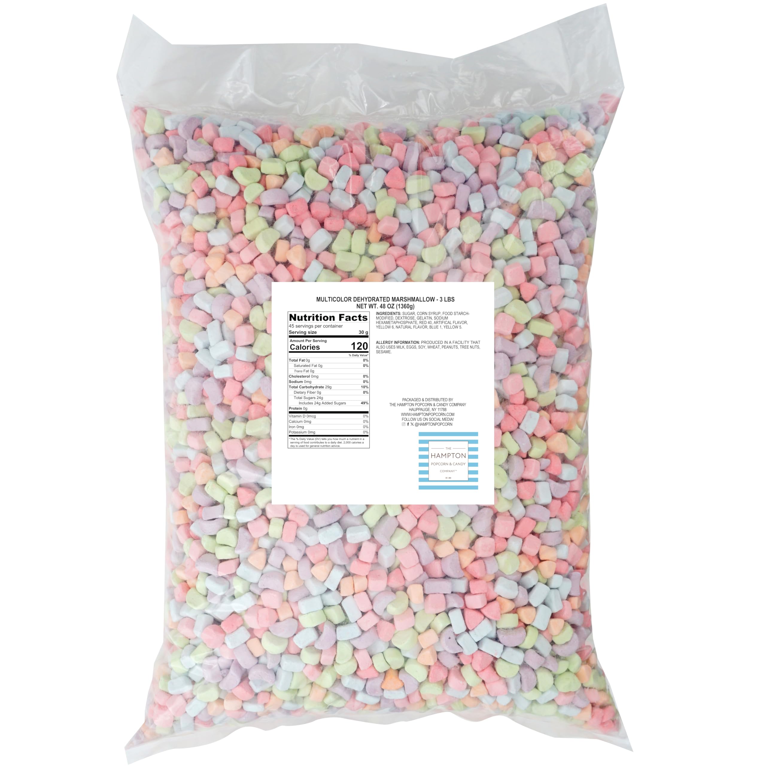 THE HAMPTON CANDY COMPANY close-up of dehydrated marshmallow texture, highlighting colorful detail and crunch