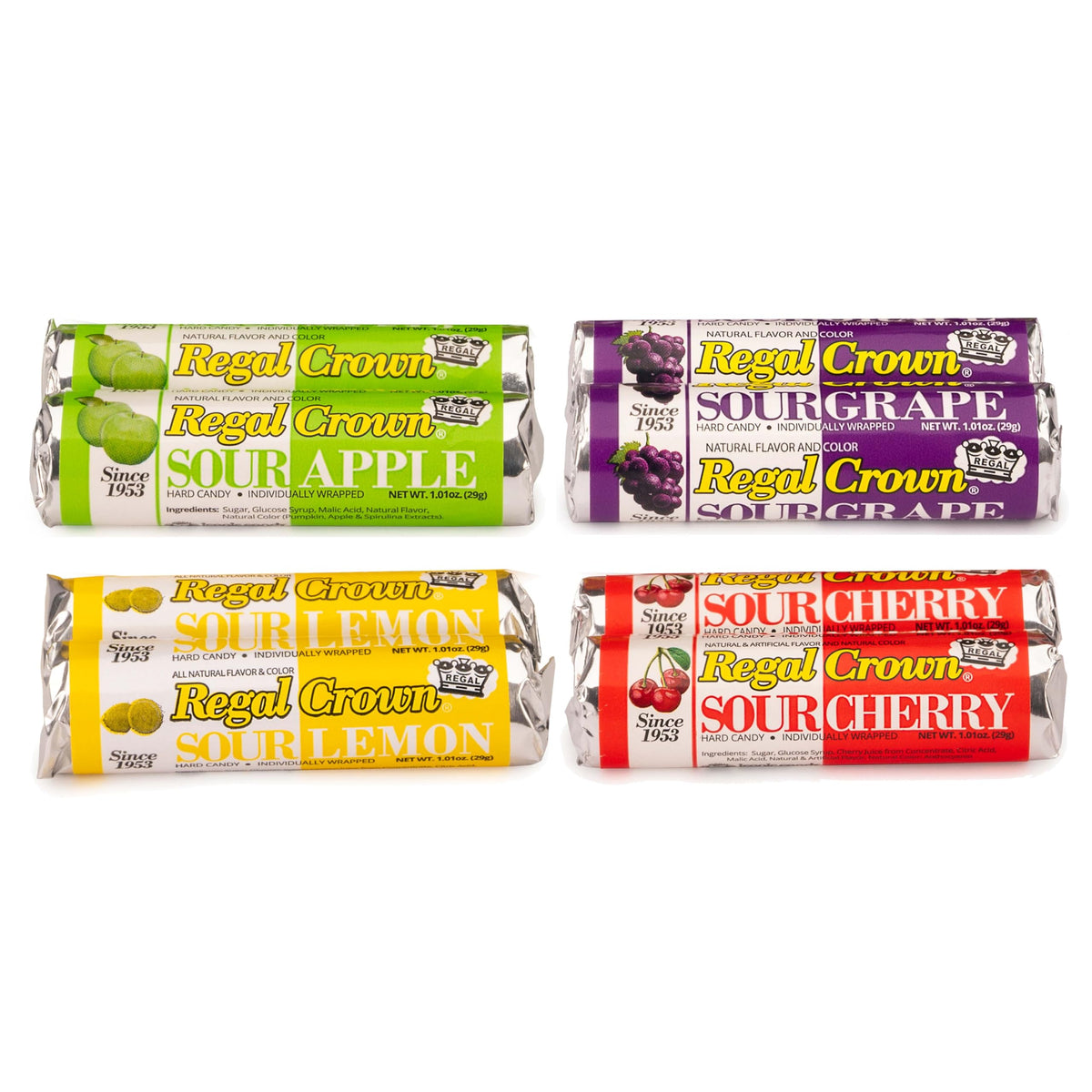 THE HAMPTON CANDY COMPANY front pack showing eight flavor rolls and branding benefit portable variety