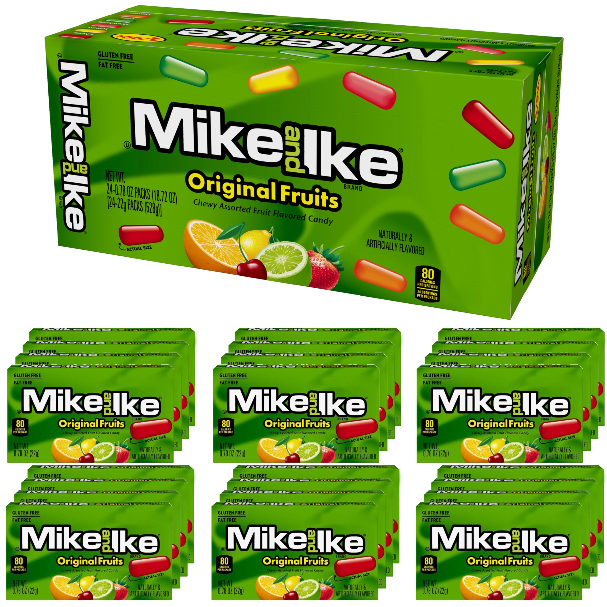 THE HAMPTON CANDY COMPANY front box showing colorful Mike and Ike candy for easy grab-and-go