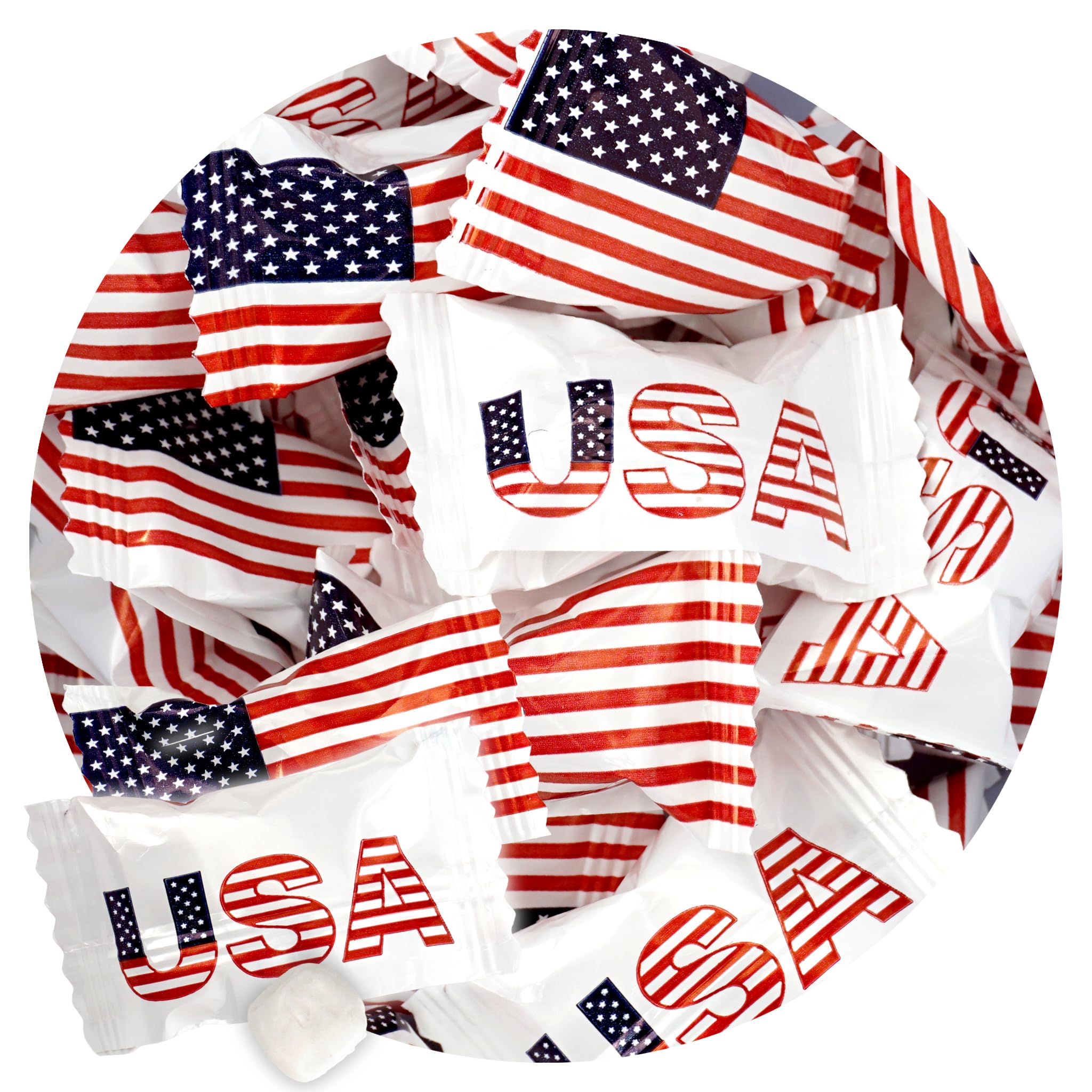 THE HAMPTON CANDY COMPANY front bag view showing patriotic packaging and easy grab benefit