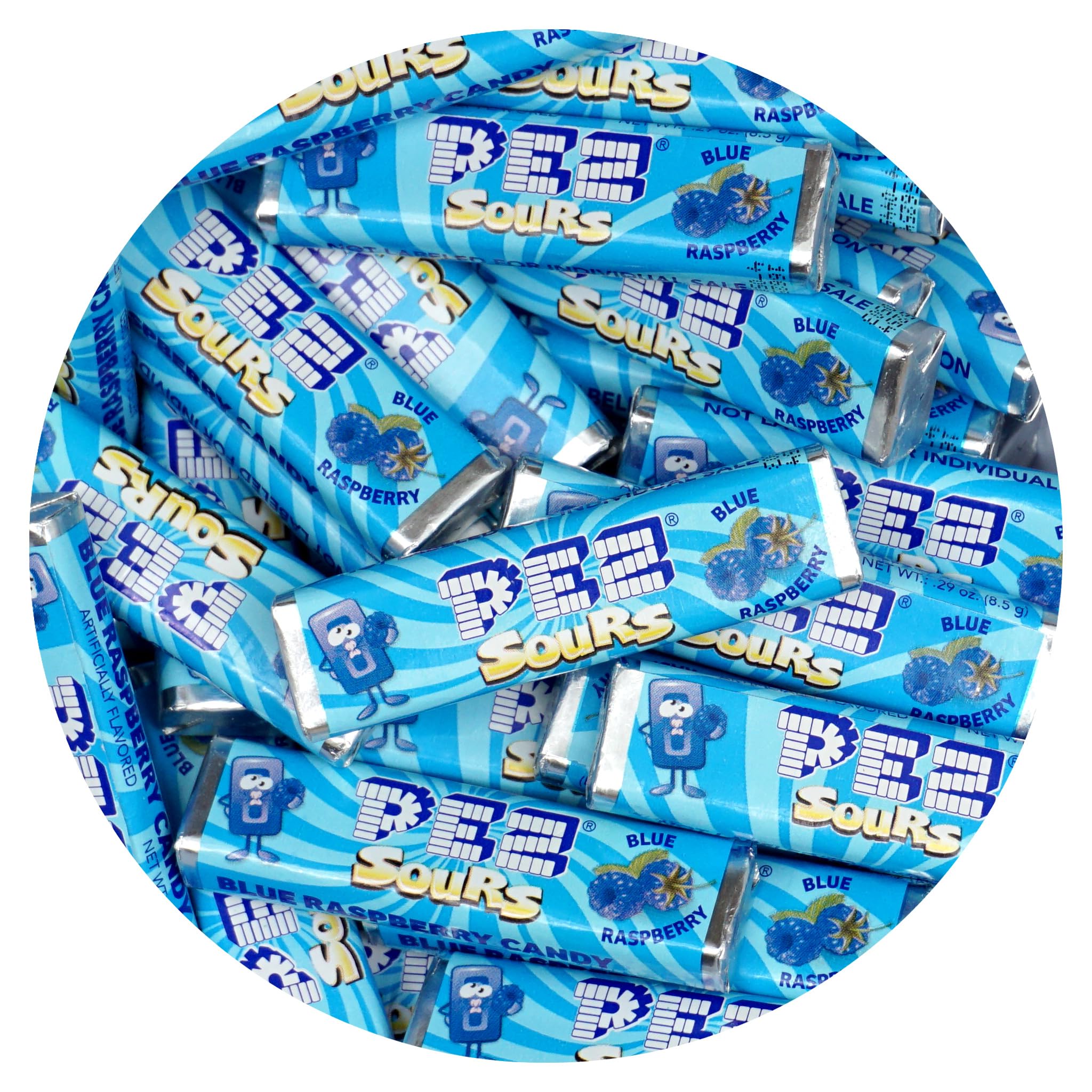 THE HAMPTON CANDY COMPANY front bag view showing sour blue raspberry refills and convenience