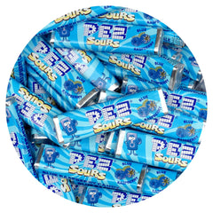 THE HAMPTON CANDY COMPANY front bag view showing sour blue raspberry refills and convenience