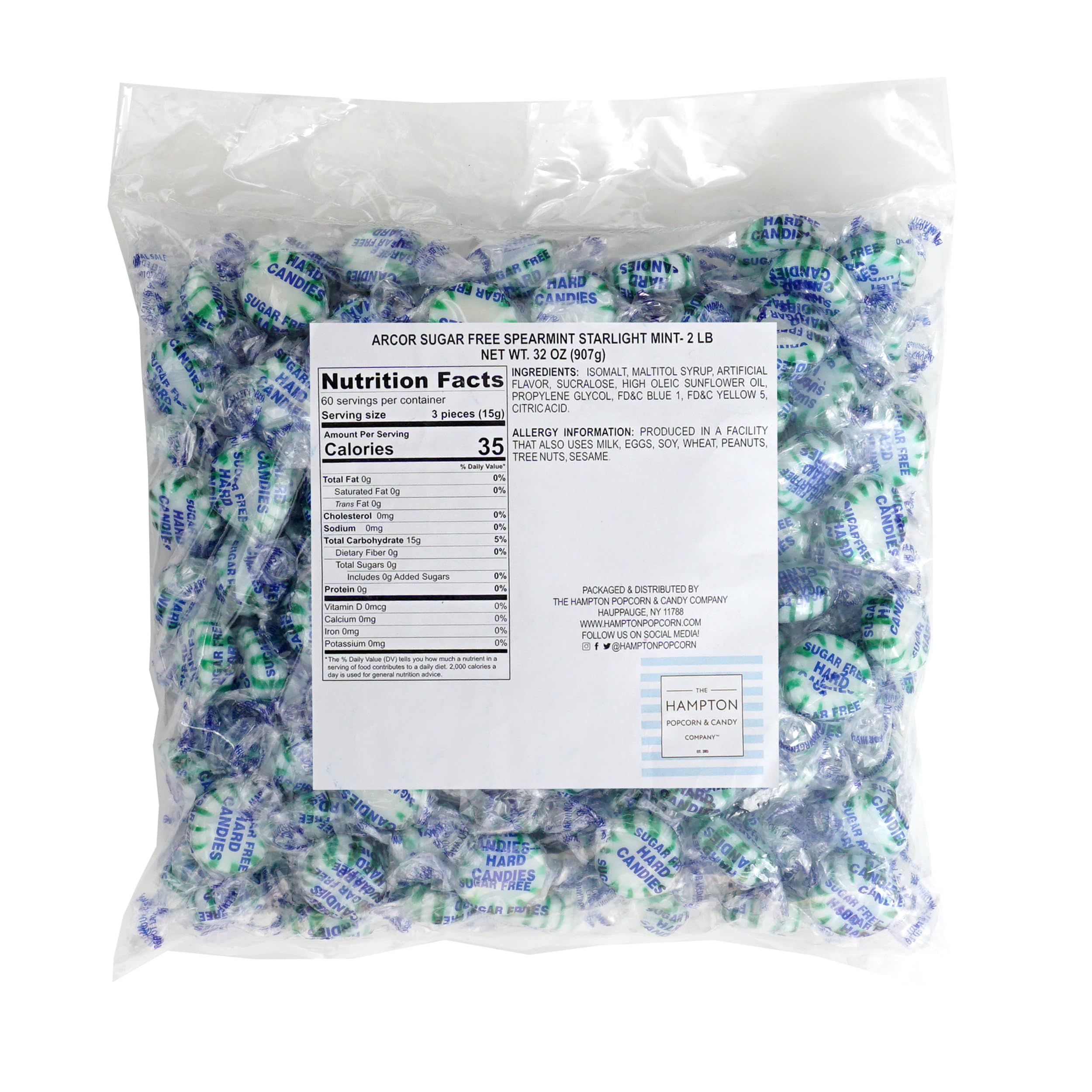THE HAMPTON CANDY COMPANY close-up of individually wrapped spearmint mints showcasing freshness