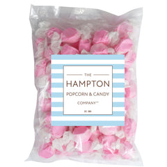 Close-up of individually wrapped strawberry taffy by The Hampton Candy Company for easy sharing