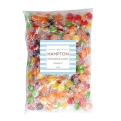 THE HAMPTON CANDY COMPANY unwrapped fruit disc closeup highlighting texture and bright fruit hues