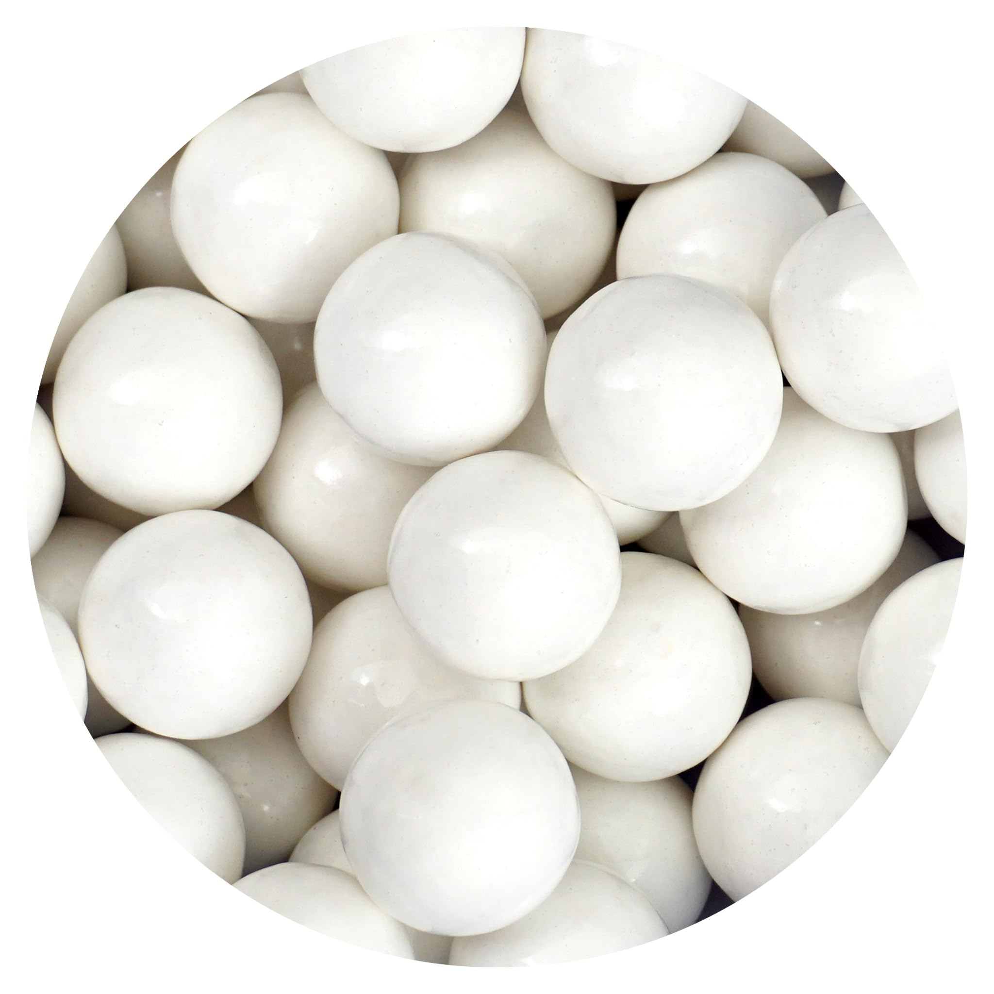 THE HAMPTON CANDY COMPANY front bag view showing white gumballs and resealable packaging, clear refill benefit