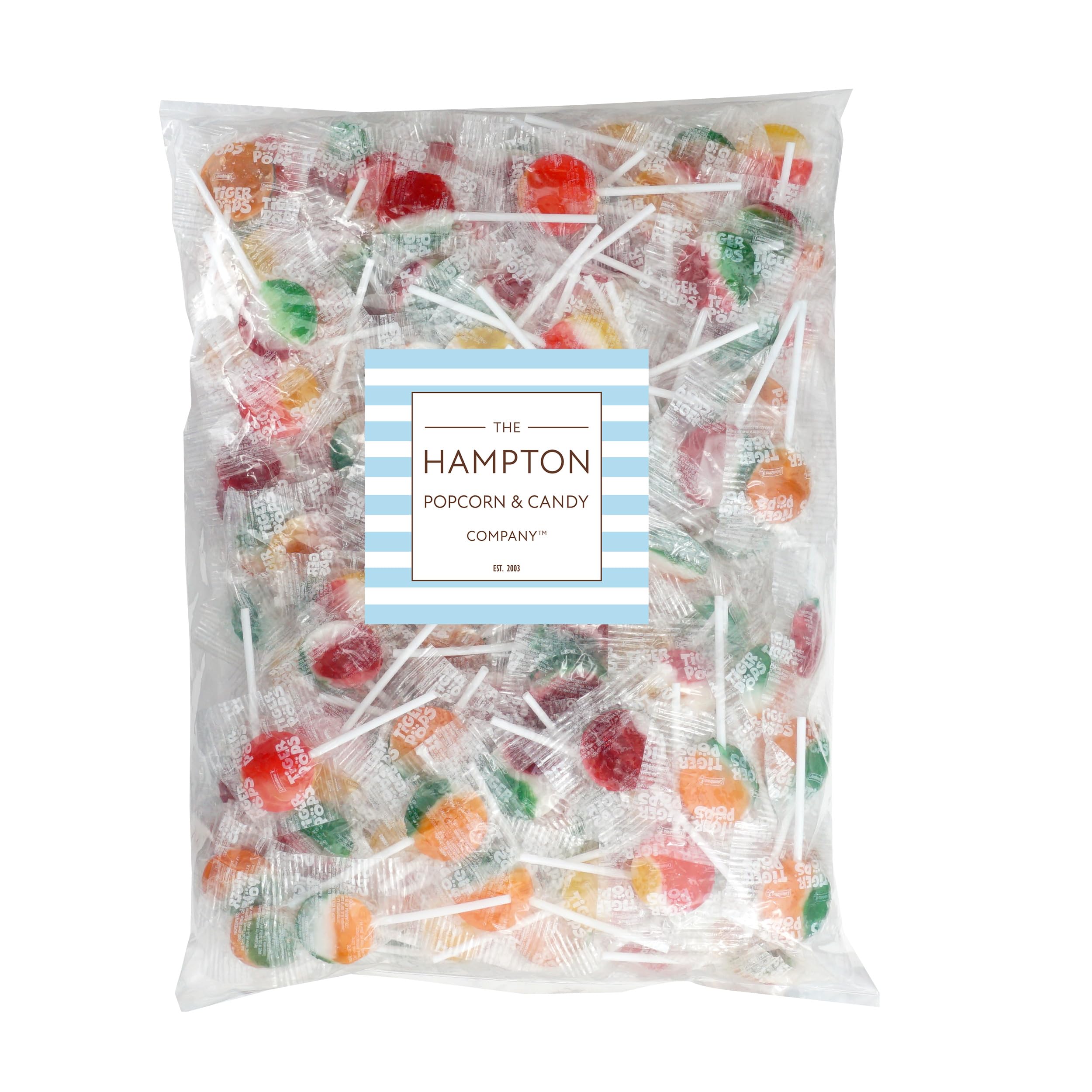 THE HAMPTON CANDY COMPANY unwrapped lollipop close-up displaying bright strawberry color and freshness
