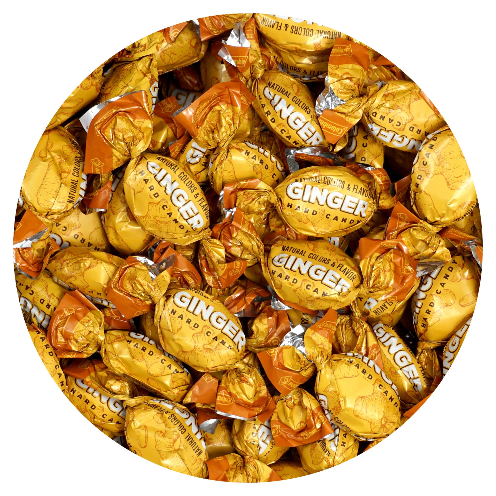 THE HAMPTON CANDY COMPANY front package of 2 lb ginger candy showing bulk bag and branding, convenient supply