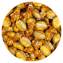 THE HAMPTON CANDY COMPANY front package of 2 lb ginger candy showing bulk bag and branding, convenient supply