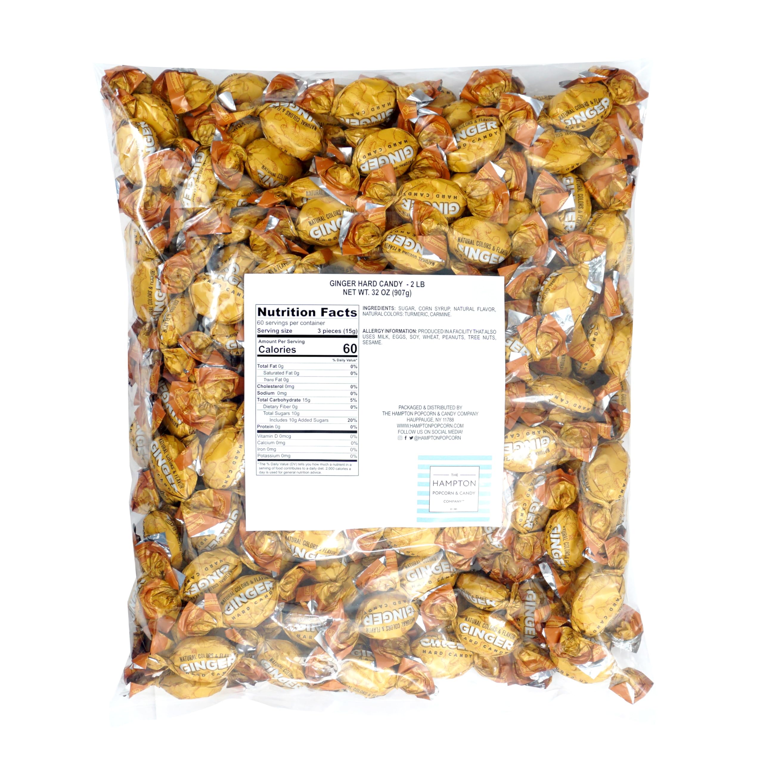 THE HAMPTON CANDY COMPANY individually wrapped ginger candies laid out, hygienic single‑serve convenience