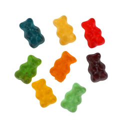 THE HAMPTON CANDY COMPANY gummy bears scattered on white plate, ideal for dessert decorating