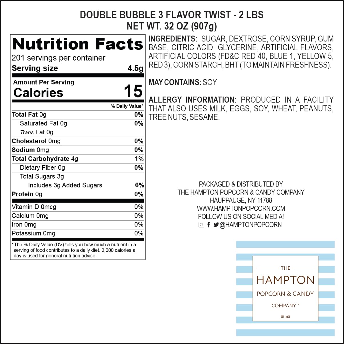 Hand holding a Dubble gum piece from The Hampton Popcorn Company for scale — shows individual portion size
