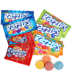 THE HAMPTON CANDY COMPANY Razzles close-up of candy-to-gum texture and colorful pieces