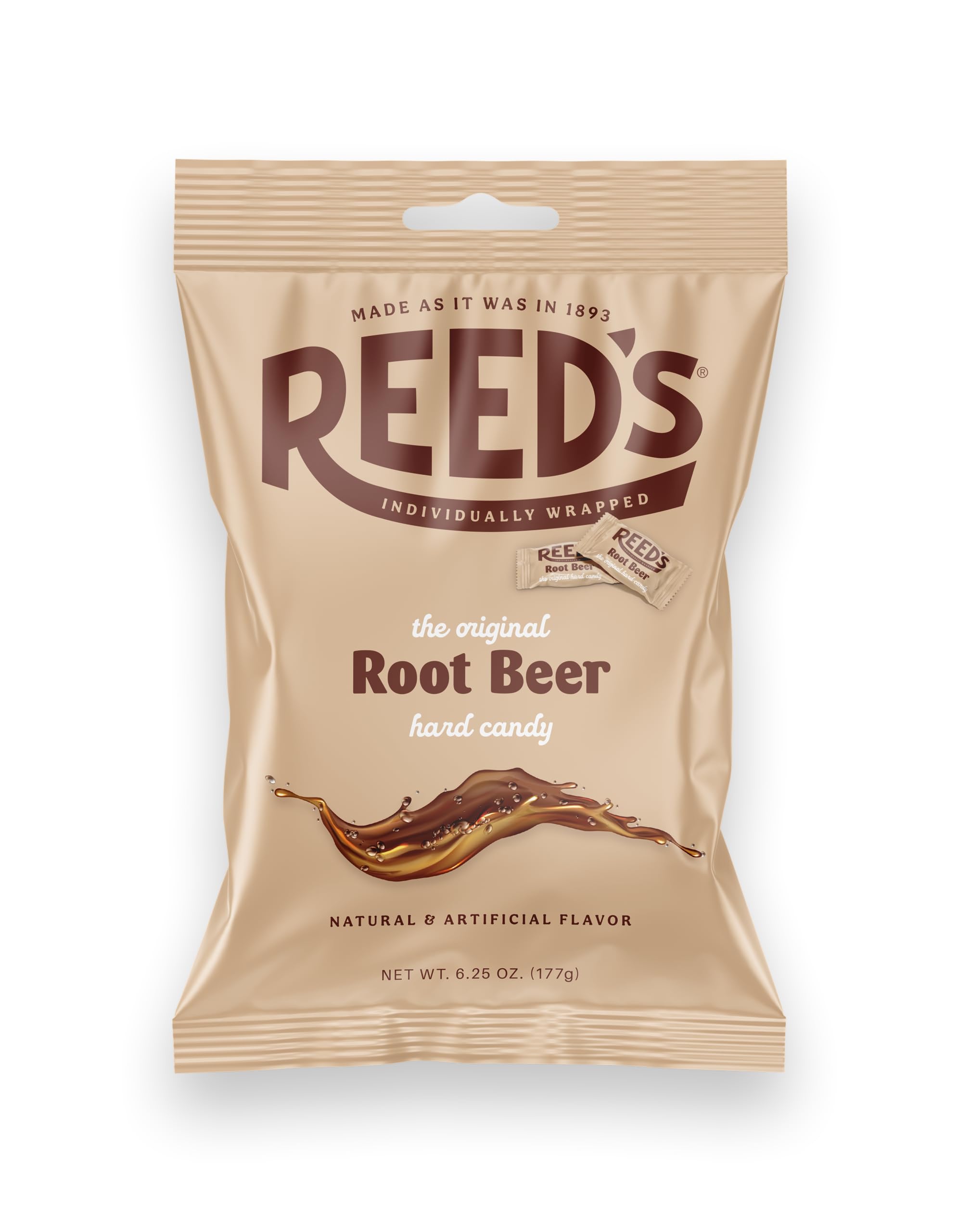 THE HAMPTON CANDY COMPANY close-up of individually wrapped Reed's root beer candies highlighting texture and flavor