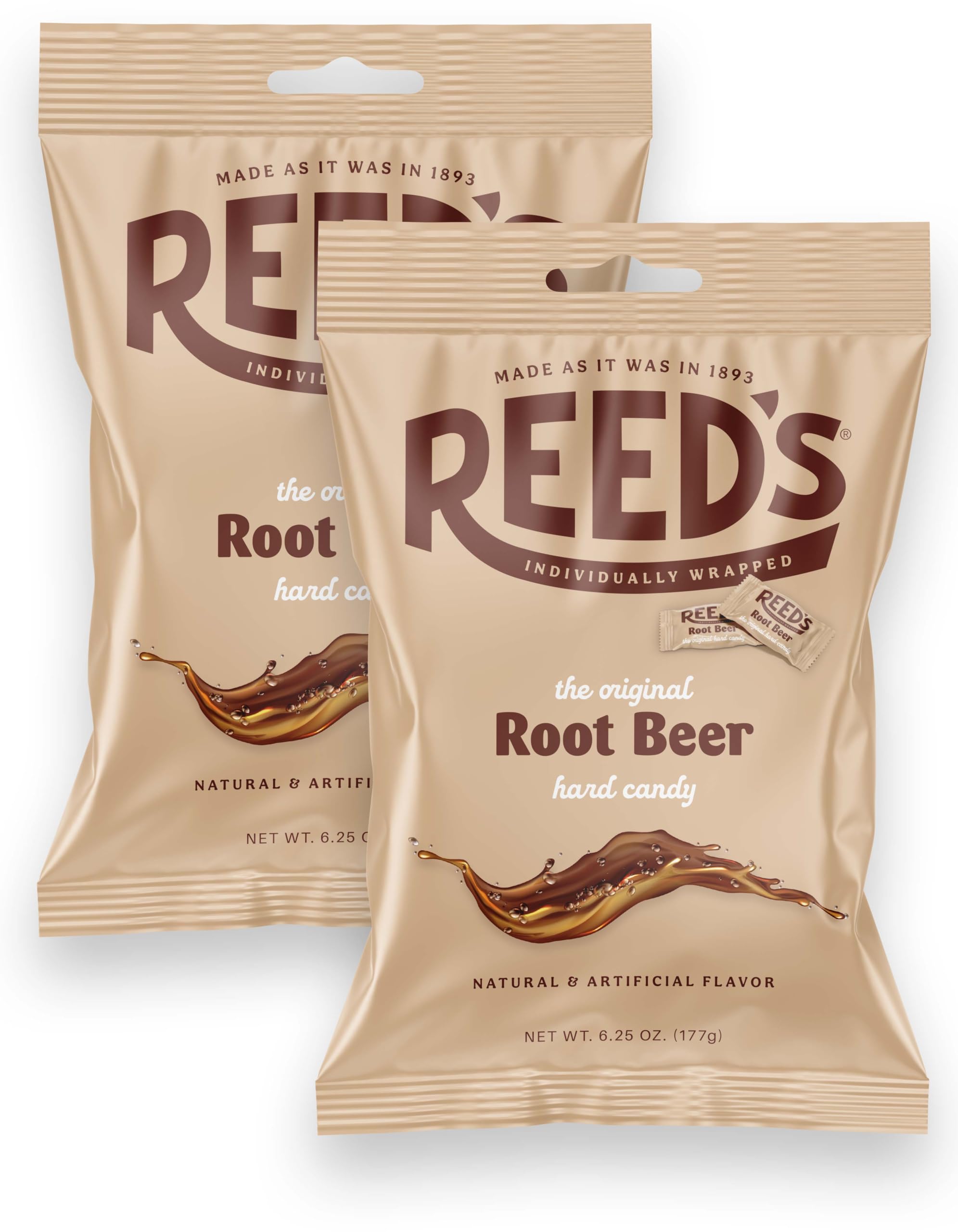 THE HAMPTON CANDY COMPANY front packaging showing two 6.25oz bags and clear branding benefits portability