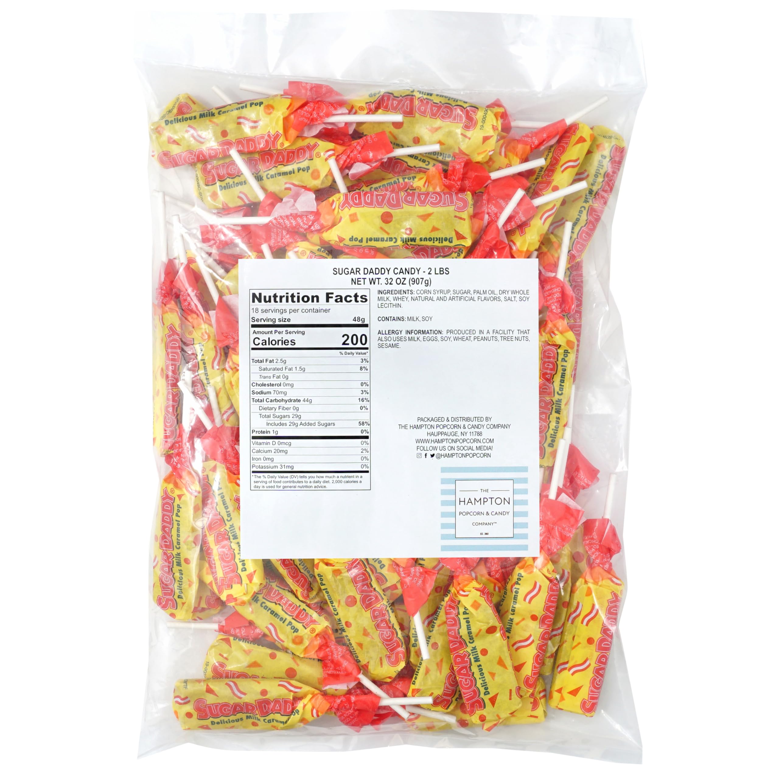 THE HAMPTON CANDY COMPANY open bag with many lollipops ready to serve benefits