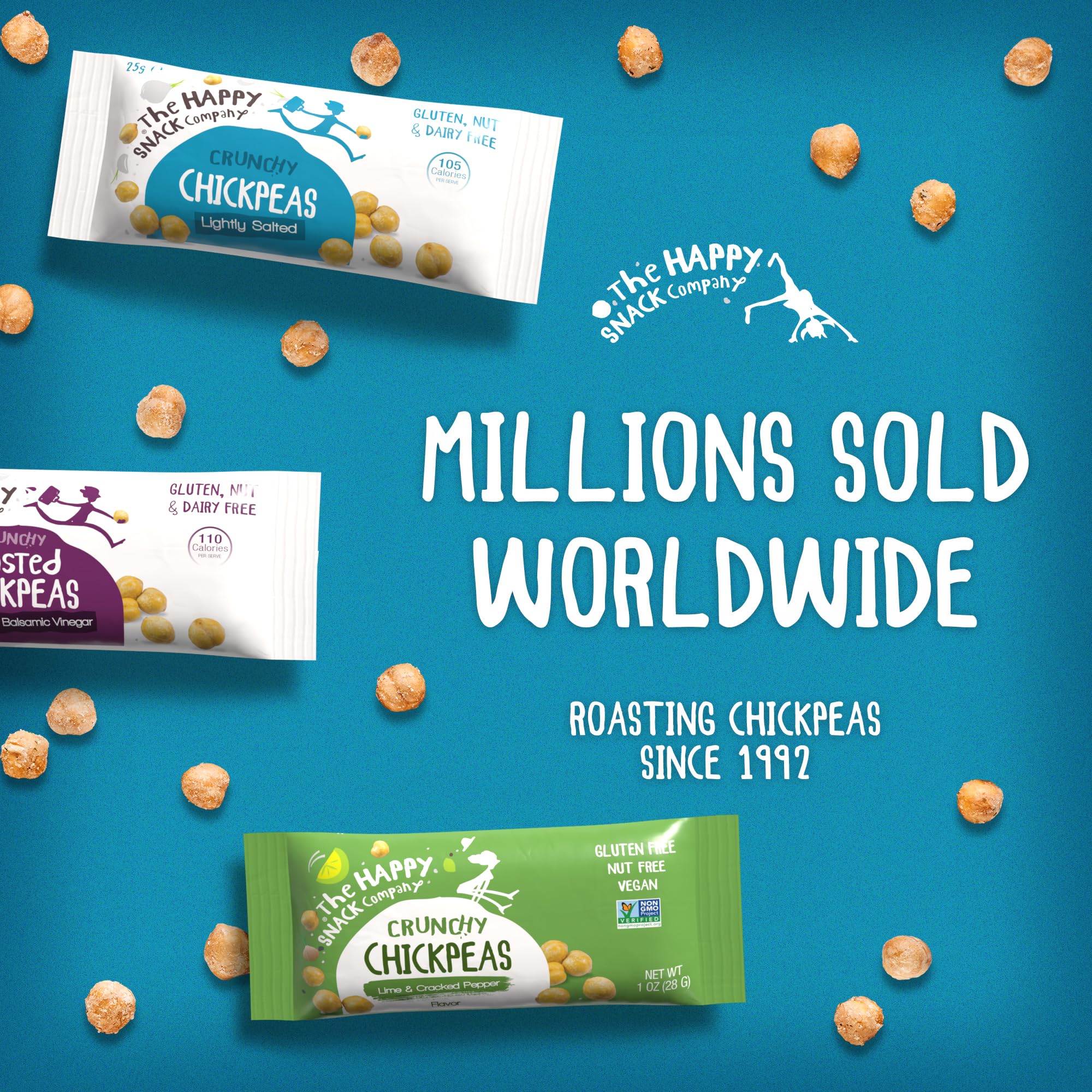 The Happy Snack Company pile of roasted chickpeas showing crunchy texture benefit