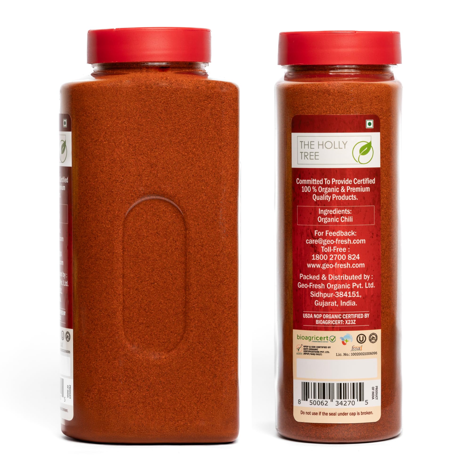 THE HOLLY TREE jar next to a standard spice jar for scale, clarifying 16.6 oz quantity
