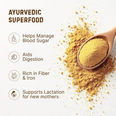 THE HOLLY TREE fenugreek powder in bowl with whole seeds, highlights whole-seed sourcing