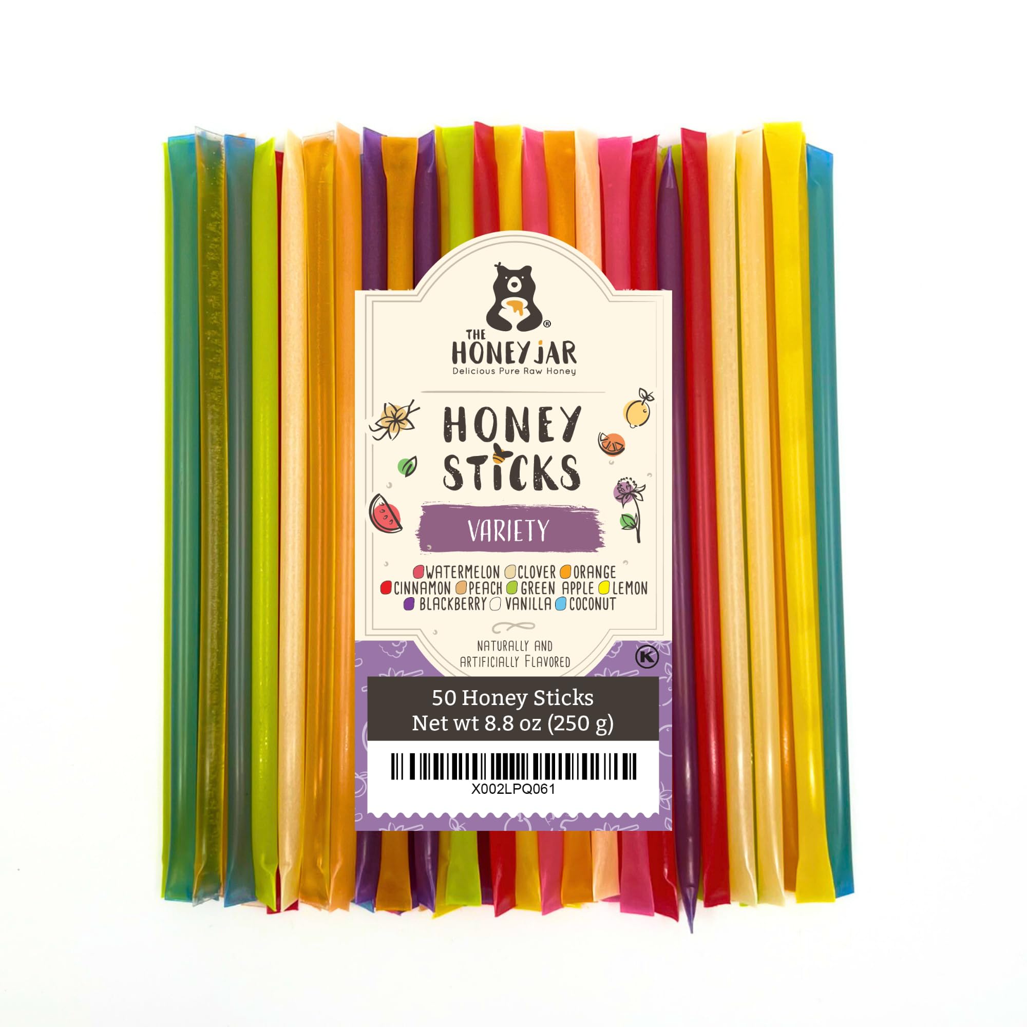 The Honey Jar front packaging showing 50-count variety pack and convenience