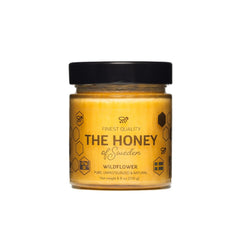 THE HONEY OF SWEDEN glass jar front label showing premium packaging and traceability benefit