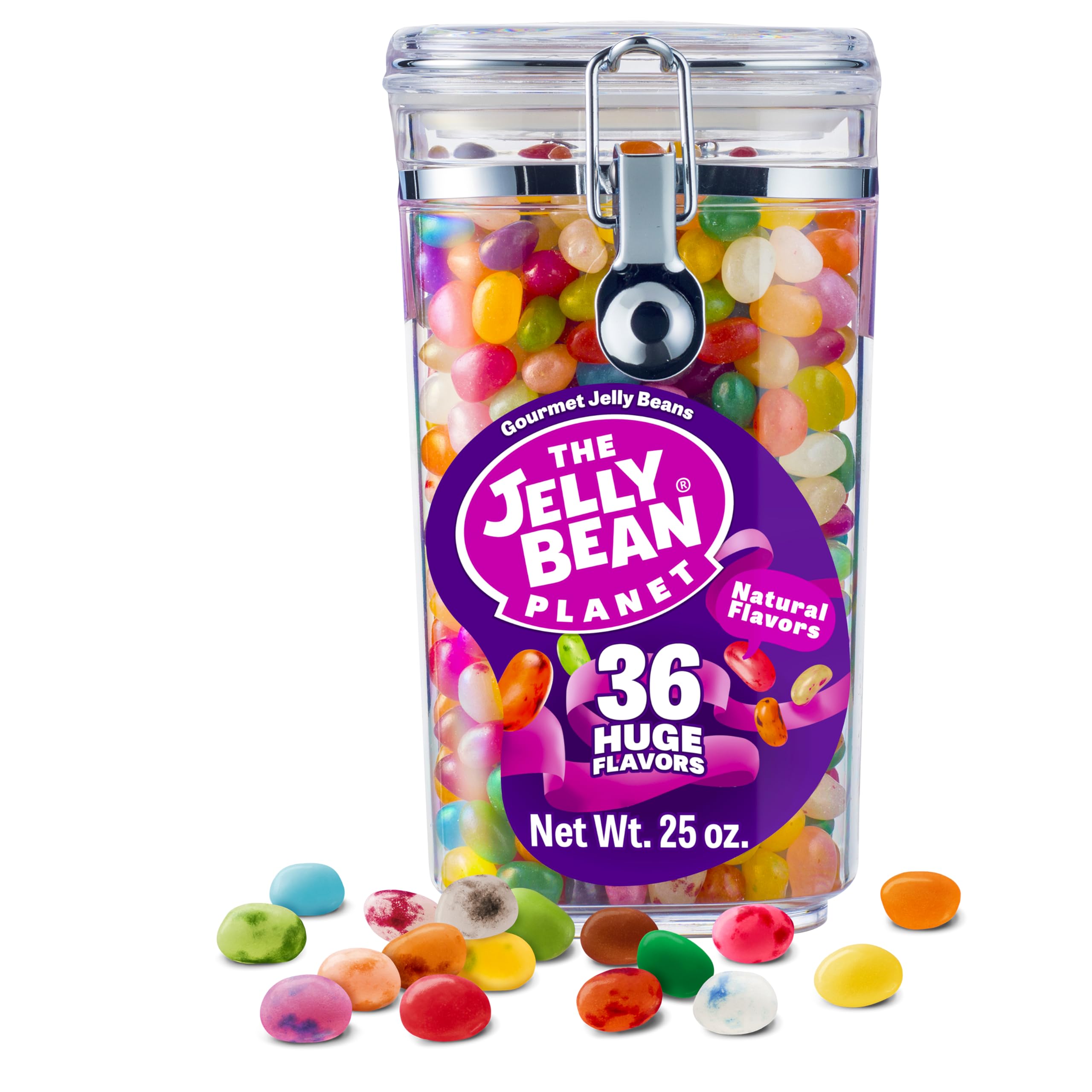 The Jelly Bean Planet front jar showing label and colorful beans for gifting