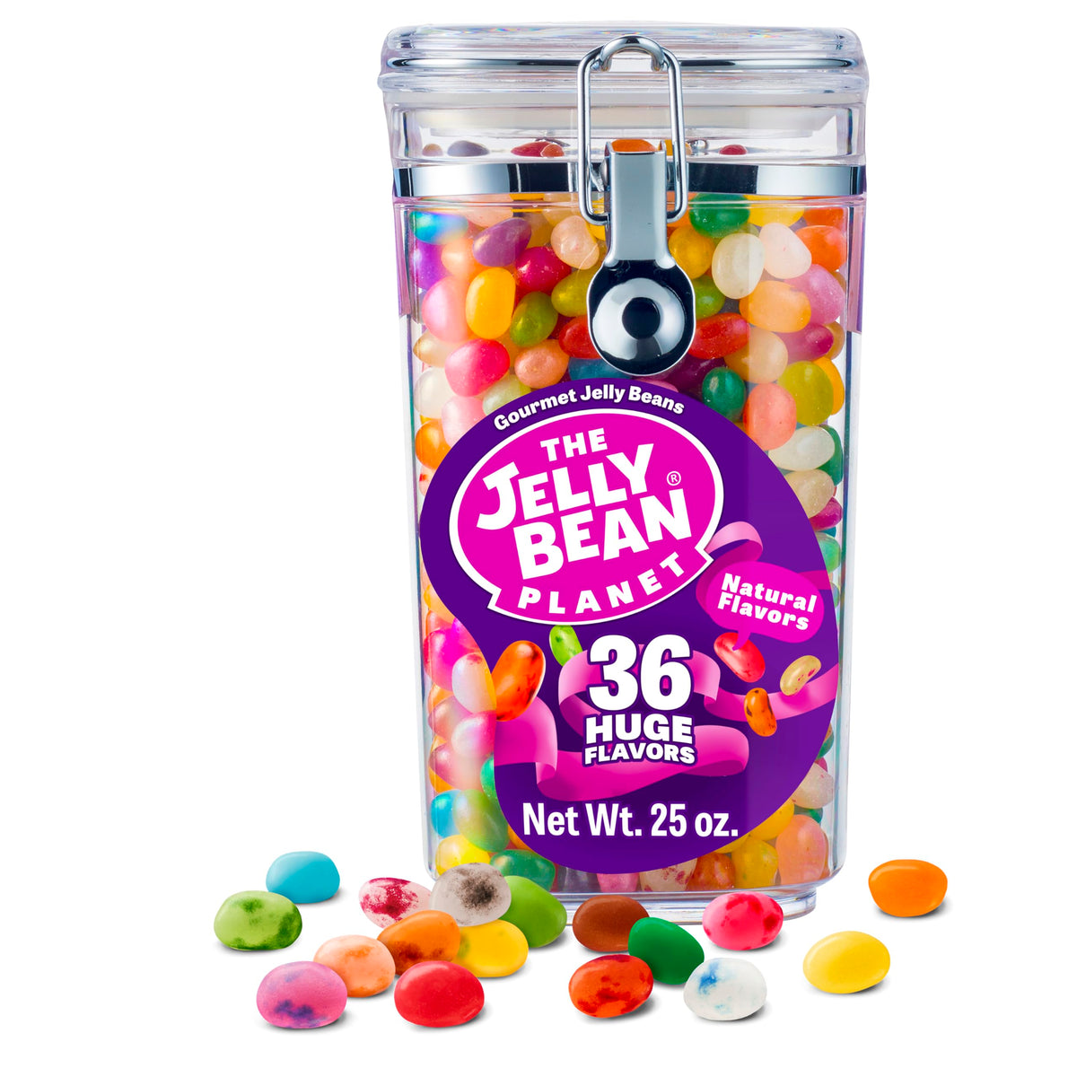 The Jelly Bean Planet front jar showing label and colorful beans for gifting