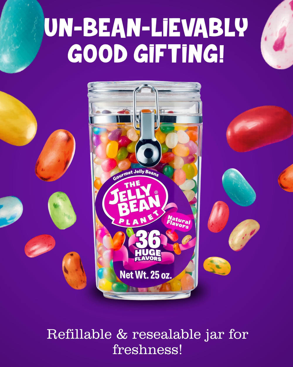 The Jelly Bean Planet jar cap and seal detail assuring freshness and reuse