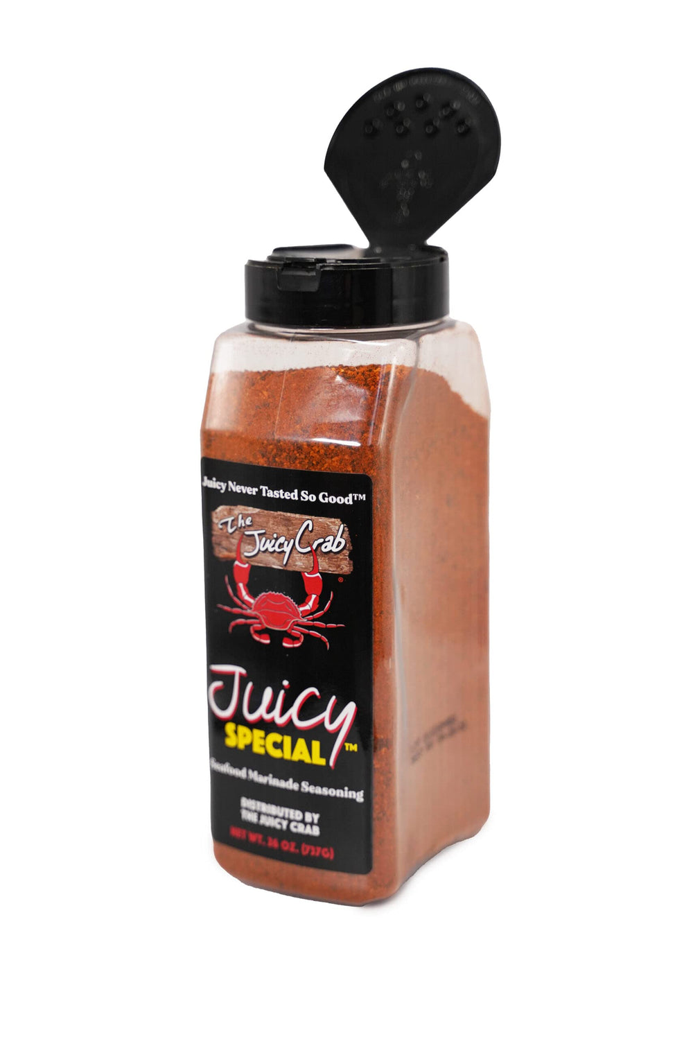 THE JUICY CRAB open jar with scoop ready to measure, simplifies portioning