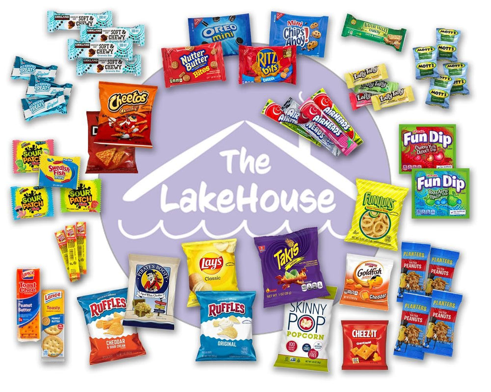 The LakeHouse open box overhead view revealing 50 individually wrapped snacks
