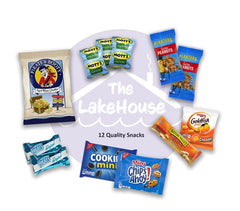 The LakeHouse open box overhead display of all twelve snacks — easy gifting