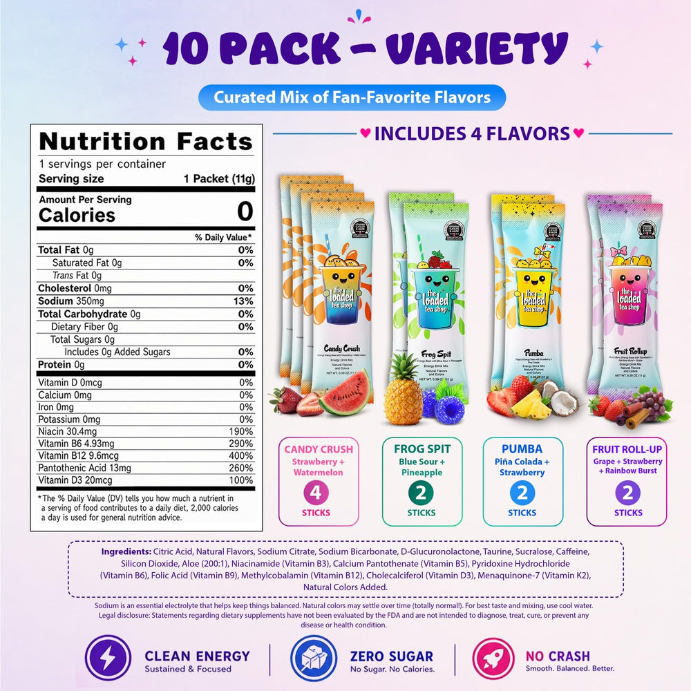 The Loaded Tea Shop single stick packet closeup highlighting easy portability benefit