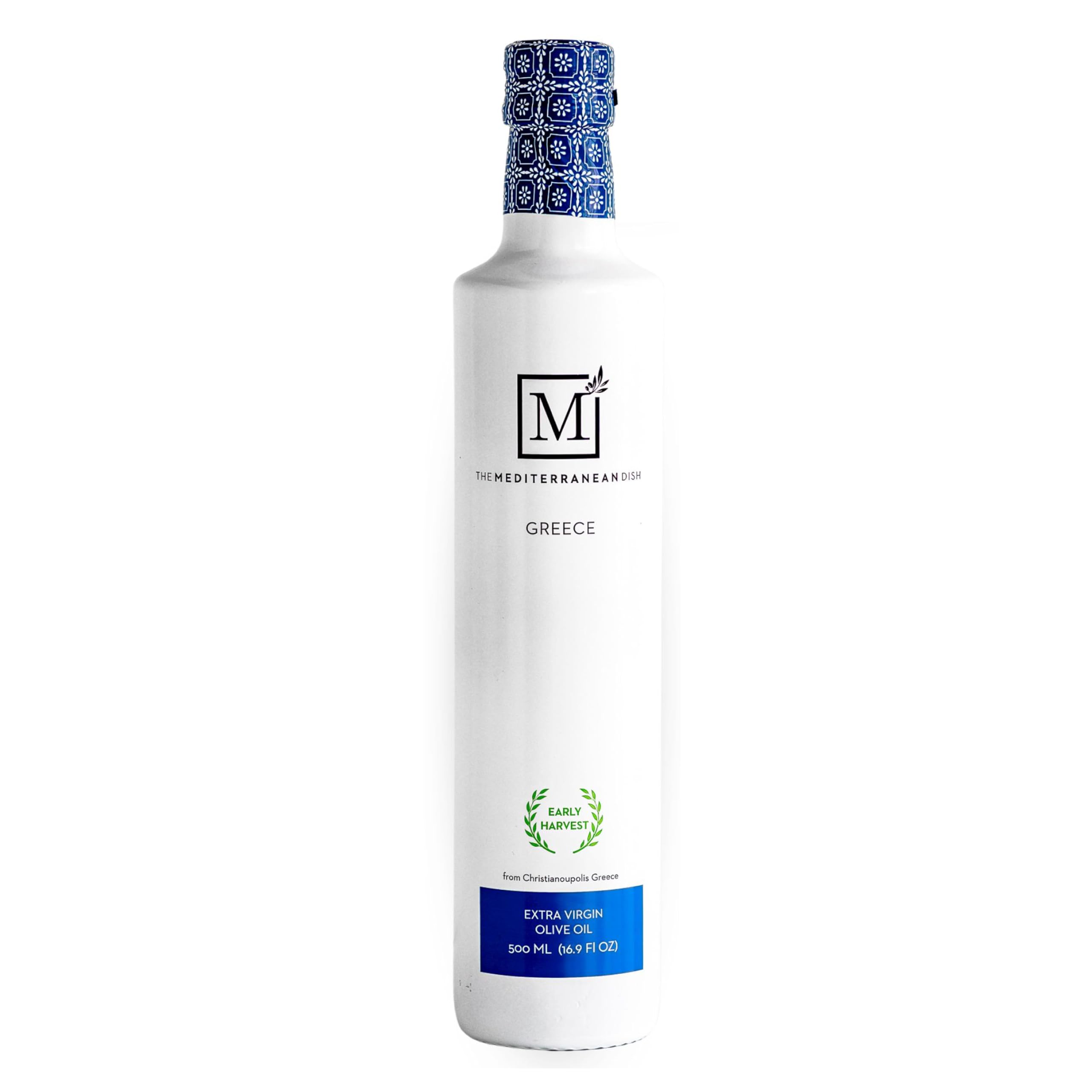 The Mediterranean Dish front bottle of agoureleo showcasing vibrant green color and freshness