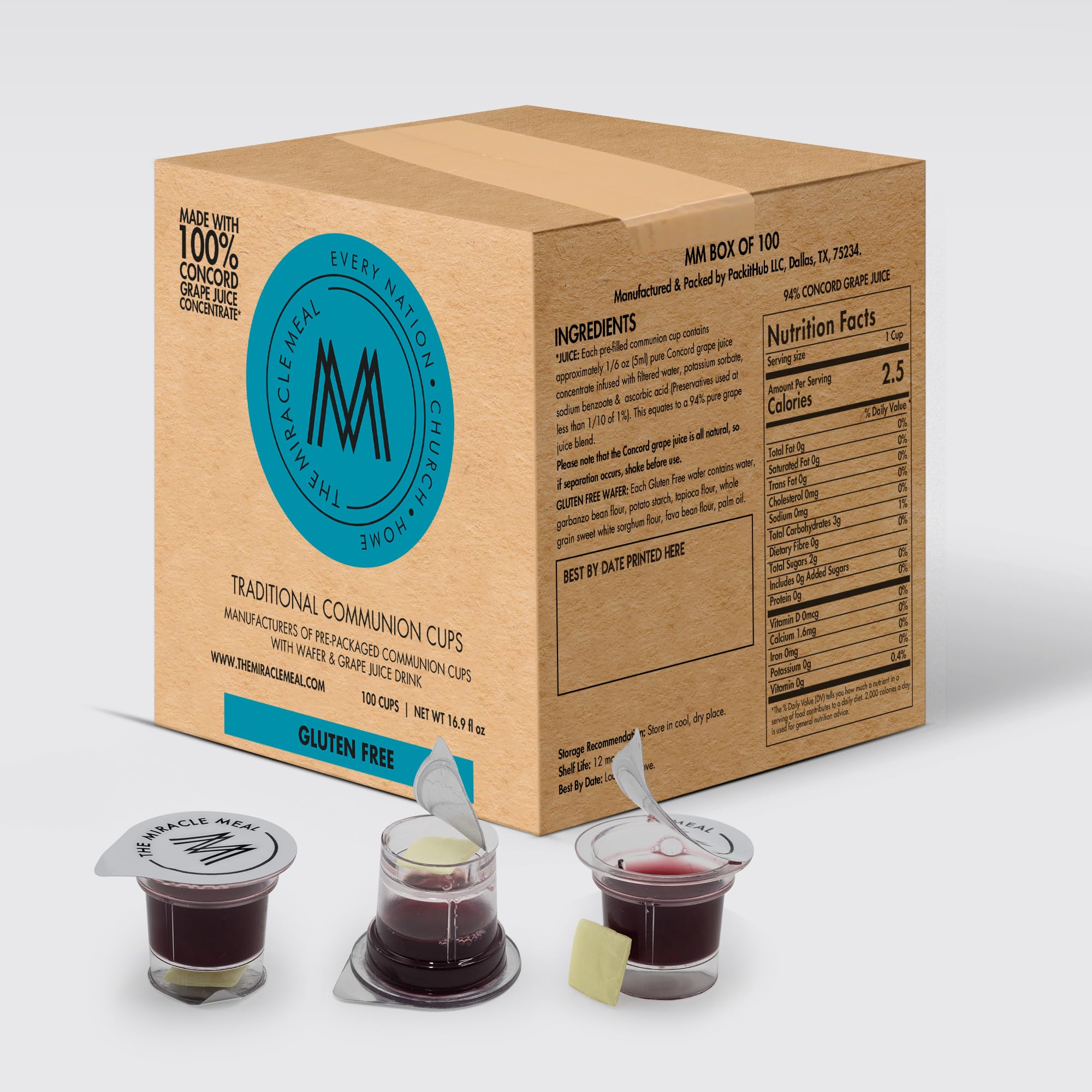 The Miracle Meal front packaging showing box of 100 for easy distribution