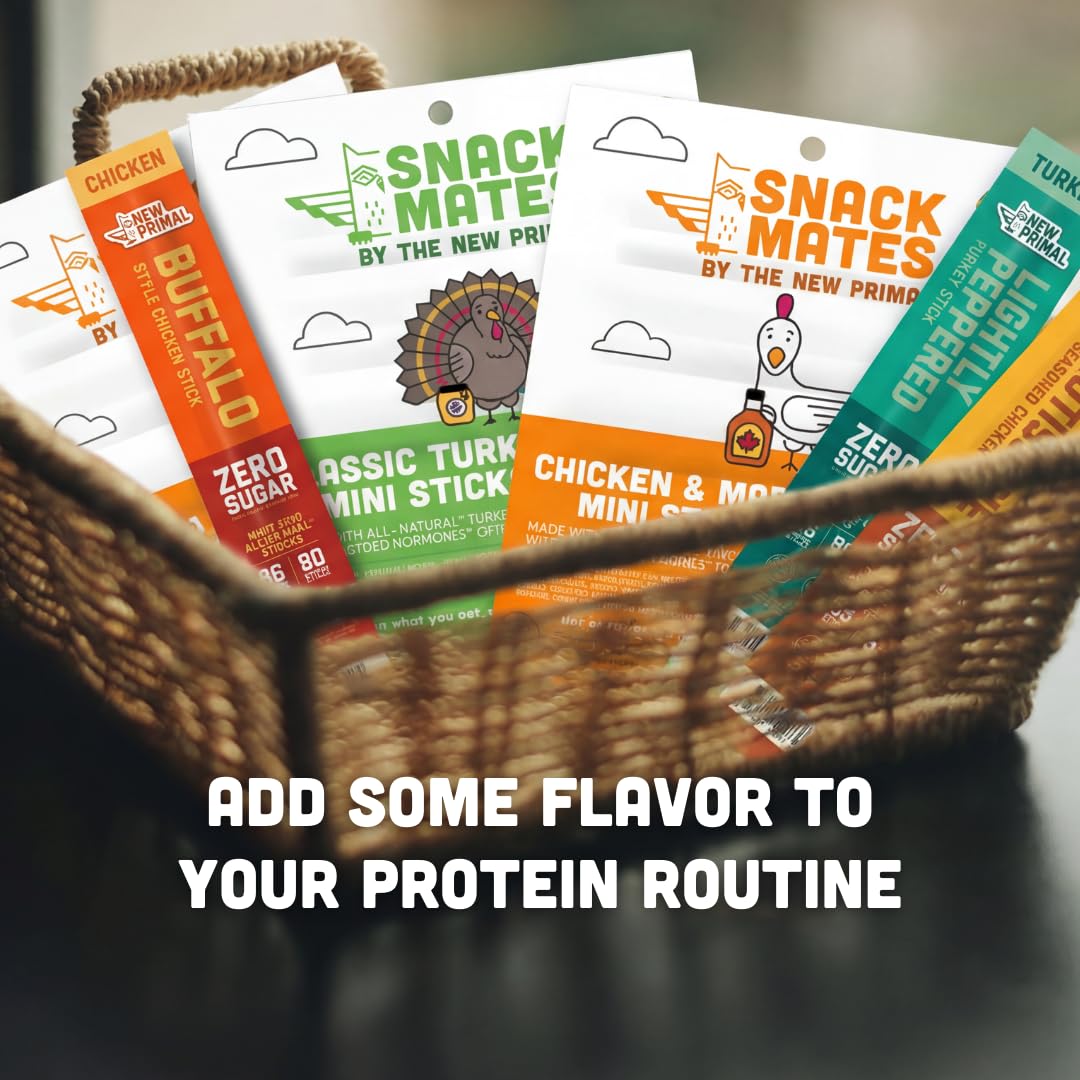 The New Primal turkey sticks in a backpack during hiking for travel-ready fuel