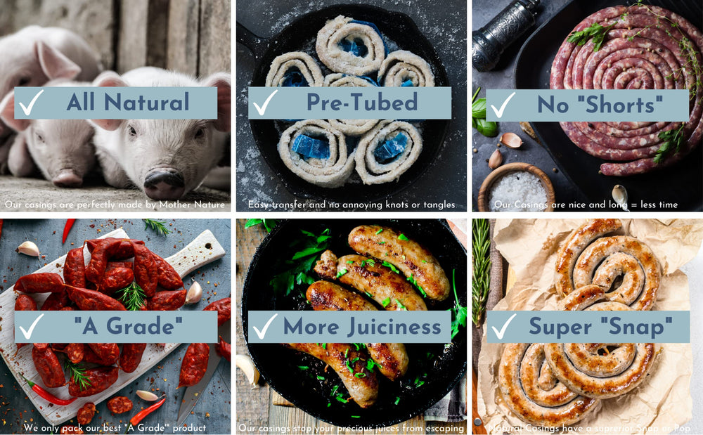 THE NEW ZEALAND CASINGS CO grilled sausages made with hog casings showing juicy snap