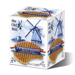The Old Mill front packaging showing box and eight stroopwafels, perfect gift