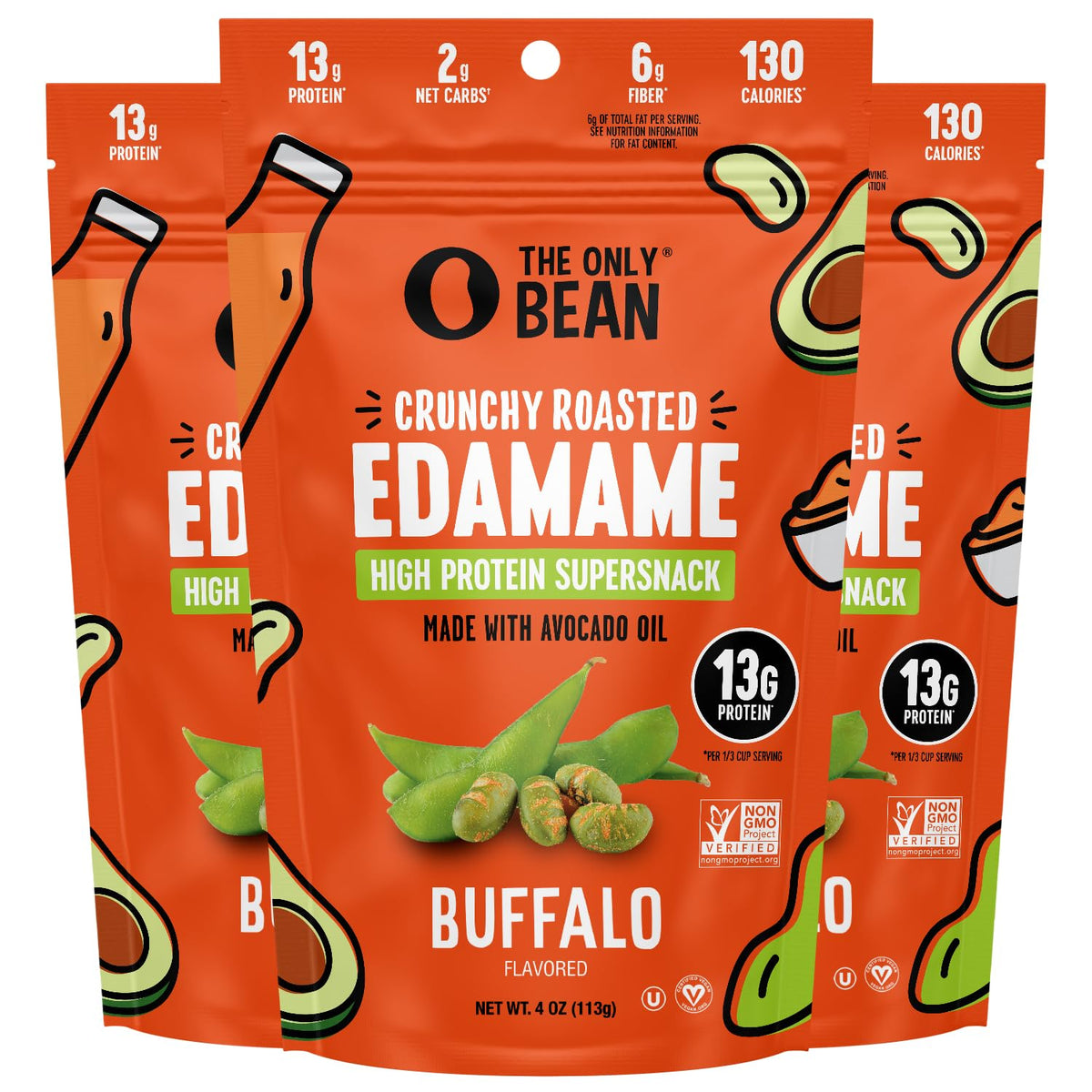The Only Bean front packaging showing buffalo flavor and benefits