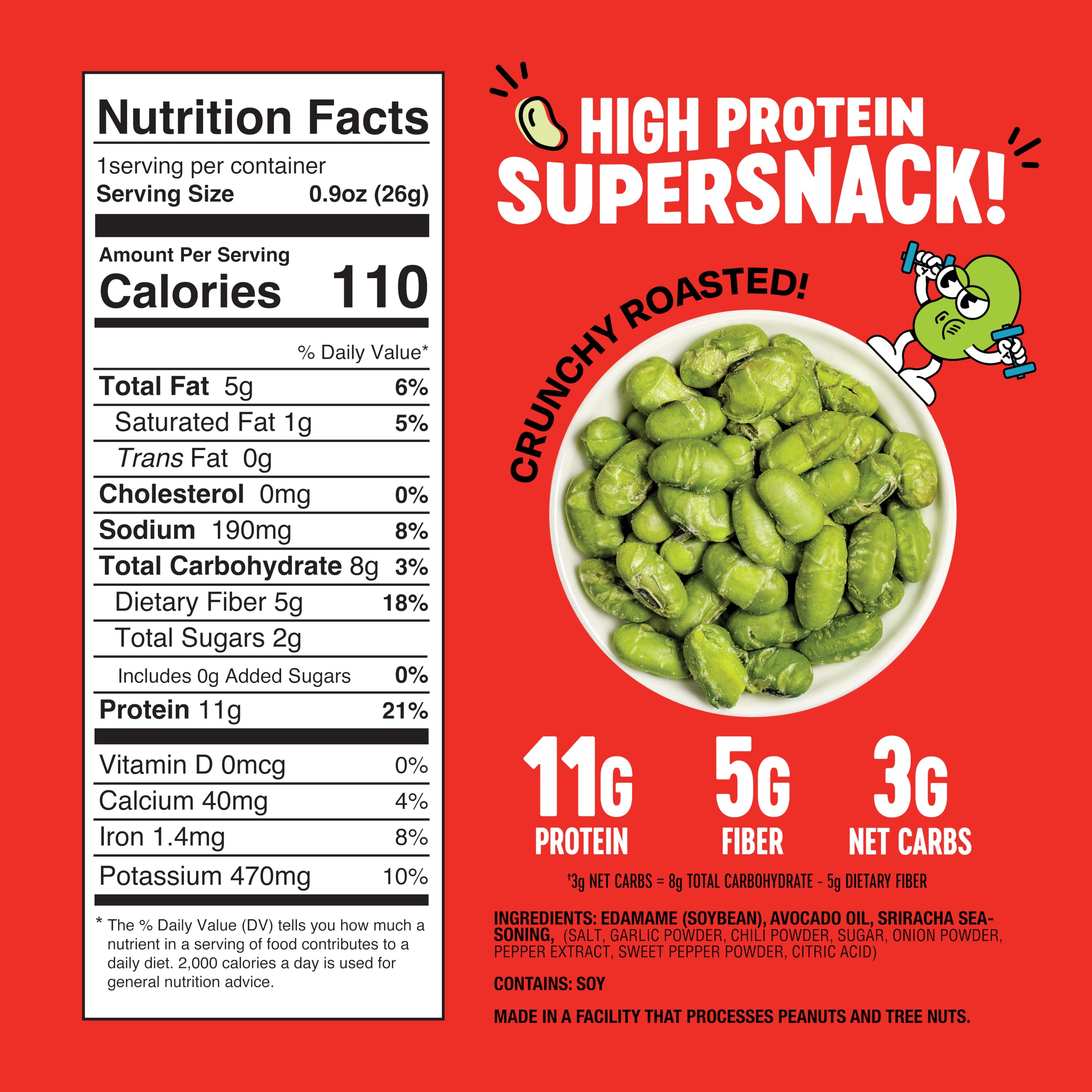 The Only Bean close-up roasted edamame texture highlighting crunchy bite benefit