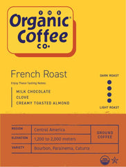 Close-up of oil-kissed beans from The Organic Coffee Co. showing dark roast texture and rich flavor benefit