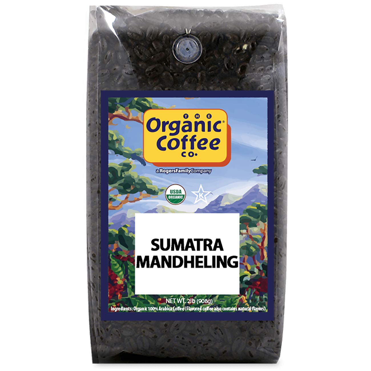 The Organic Coffee Co. front packaging showing 2 lb bag and organic label