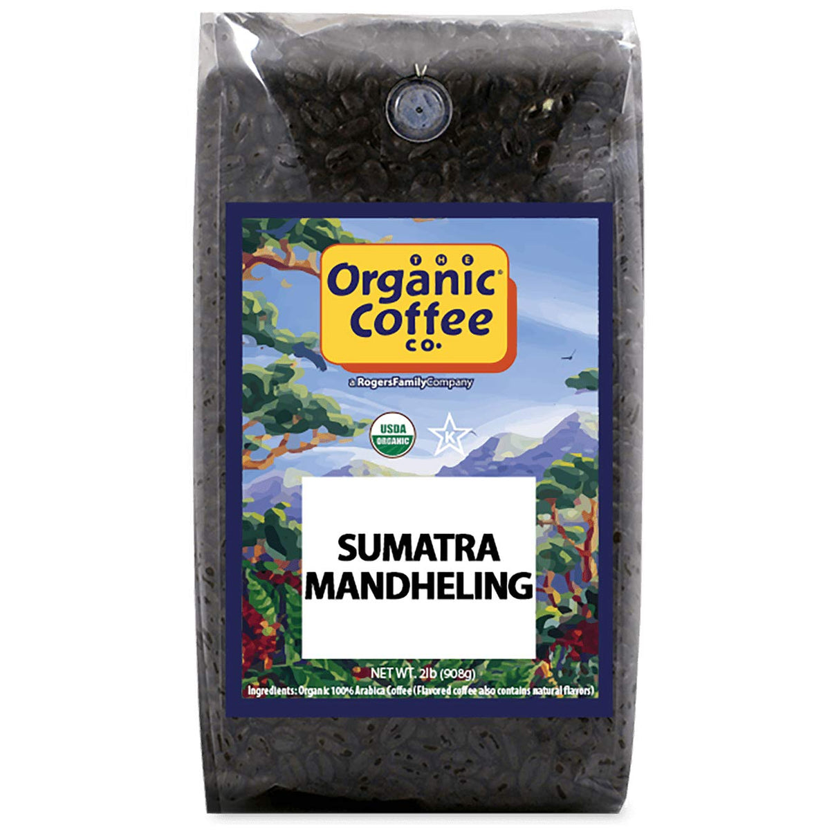 The Organic Coffee Co. front packaging showing 2 lb bag and organic label