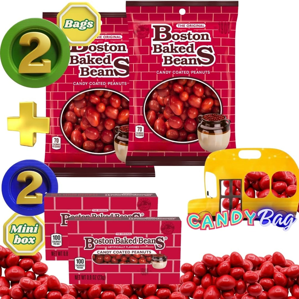 The Original Boston Baked Beans front packaging showing colorful candy and weight for easy selection