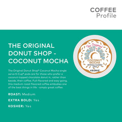 The Original Donut Shop brewed mug showcasing coconut mocha aroma and richness